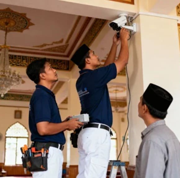 Tim teknisi pasang CCTV di Pasar Rebo Jakarta Timur