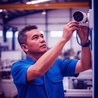 Teknisi CCTV Cibubur melakukan pemasangan kamera pengawas